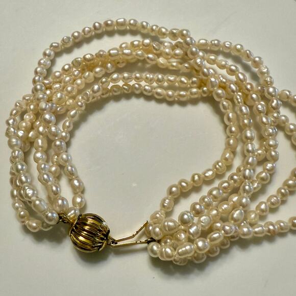 Vintage Six-Strand Freshwater Rice Pearl Bracelet - Picture 3 of 7